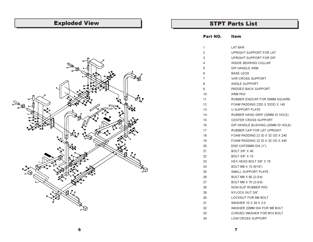 Keys Fitness ST-PT Series owner manual Exploded View Stpt Parts List, Part NO. Item 