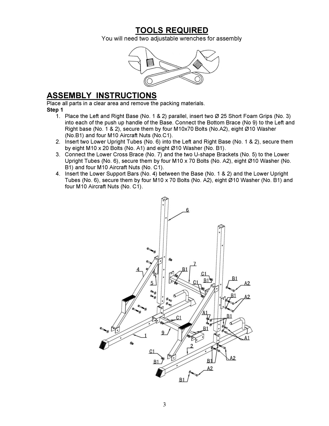 Keys Fitness ST-PT owner manual Tools Required, Assembly Instructions 