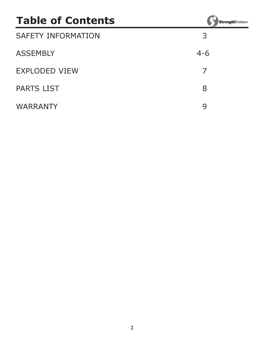 Keys Fitness ST-RC owner manual Table of Contents 