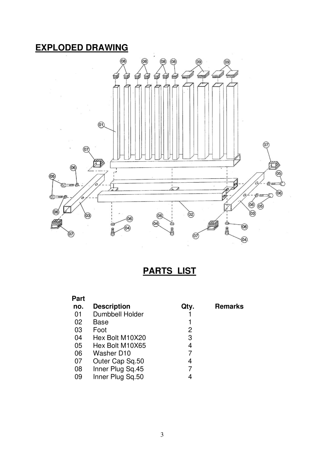 Keys Fitness STDFR/B owner manual Exploded Drawing Parts List, Description Qty Remarks 