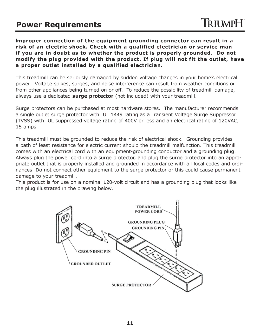 Keys Fitness Treadmill TRI-ENDURANCE owner manual Power Requirements 