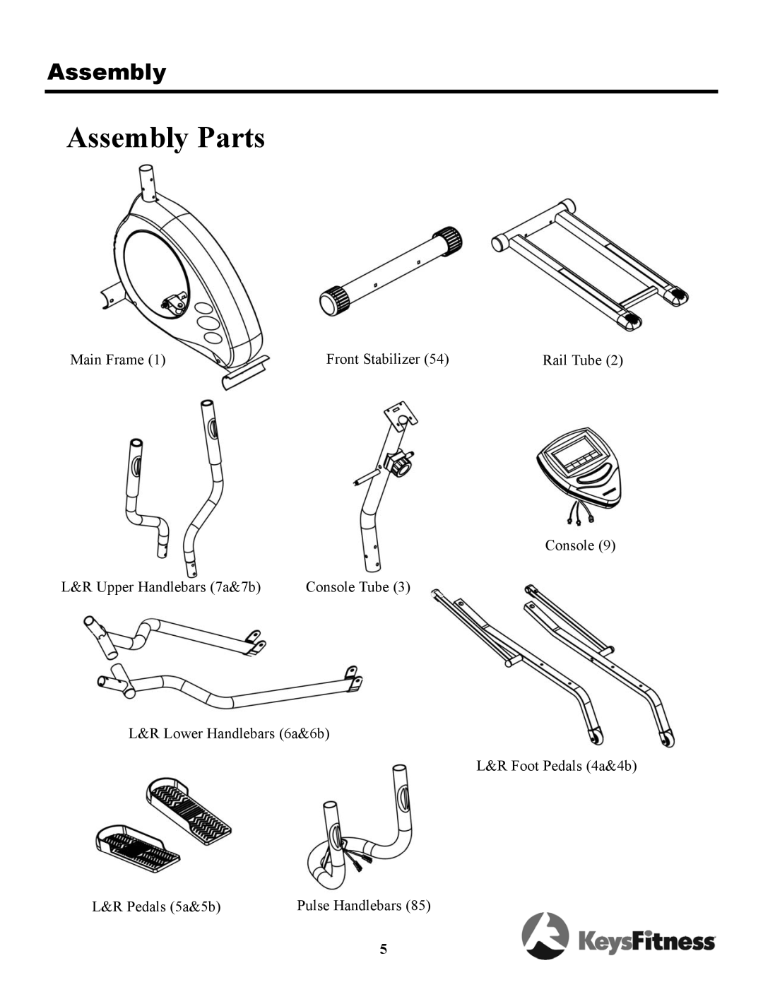 Keys Fitness TRI-5-3E owner manual Assembly Parts 