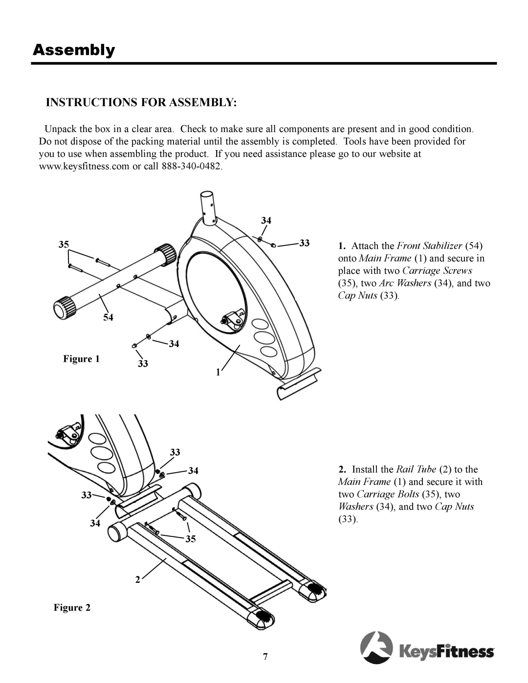 Keys Fitness TRI-5-3E owner manual Instructions for Assembly 