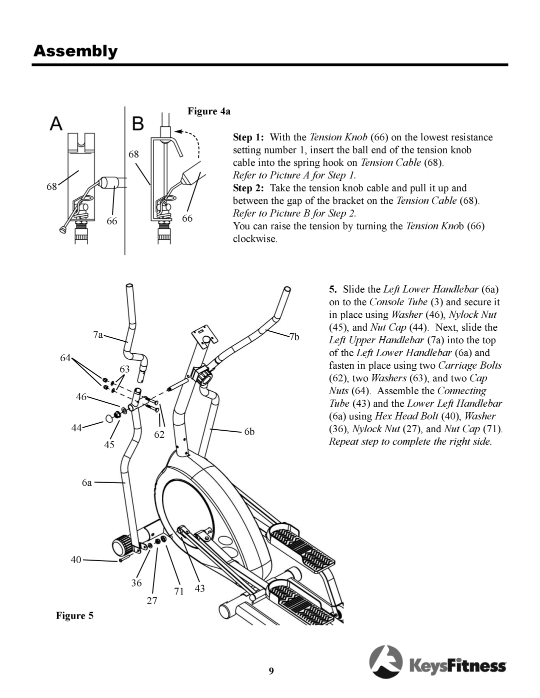 Keys Fitness TRI-5-3E owner manual Left Upper Handlebar 7a into the top 