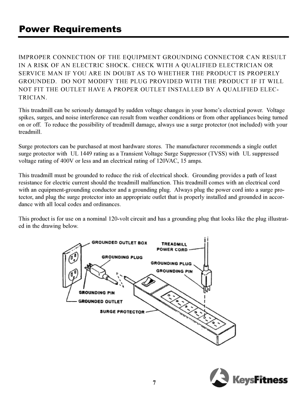 Keys Fitness TRI-8.3t owner manual Power Requirements 