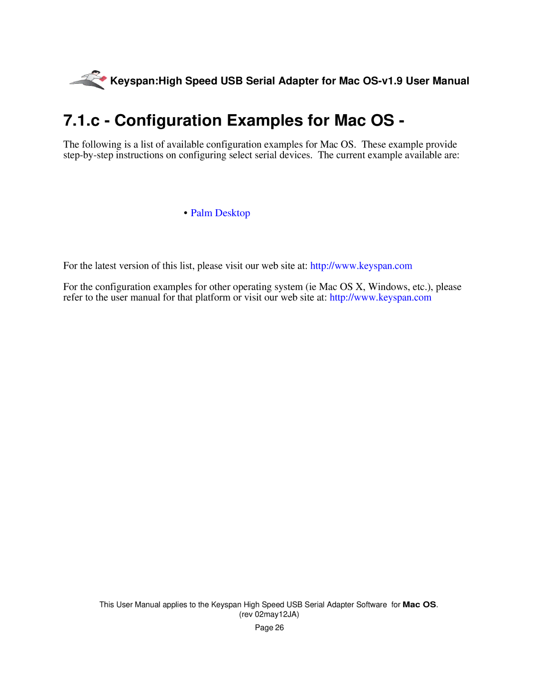 Keyspan 1.9 installation instructions Configuration Examples for Mac OS 