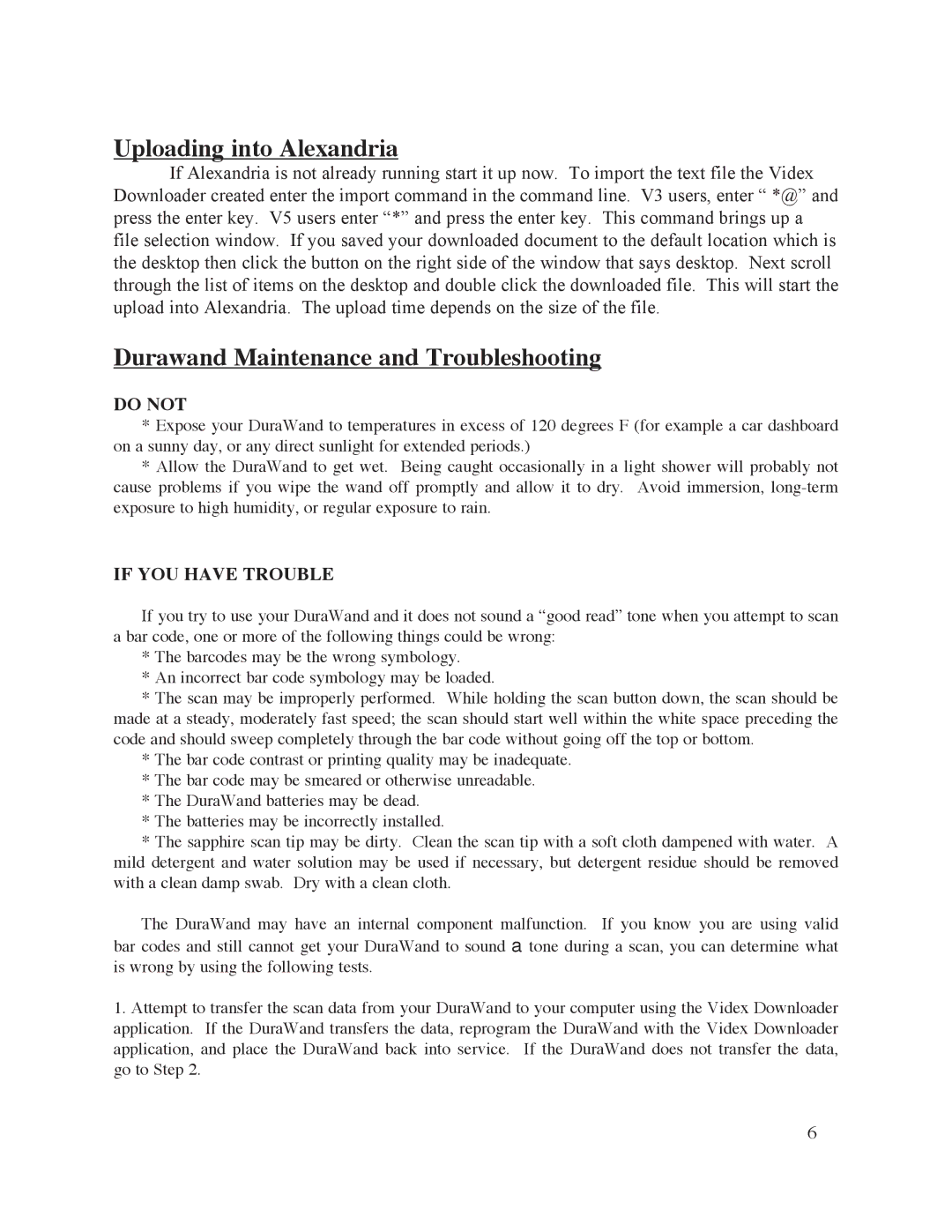 Keyspan DuraWand Portable Scanner manual Uploading into Alexandria, Durawand Maintenance and Troubleshooting 