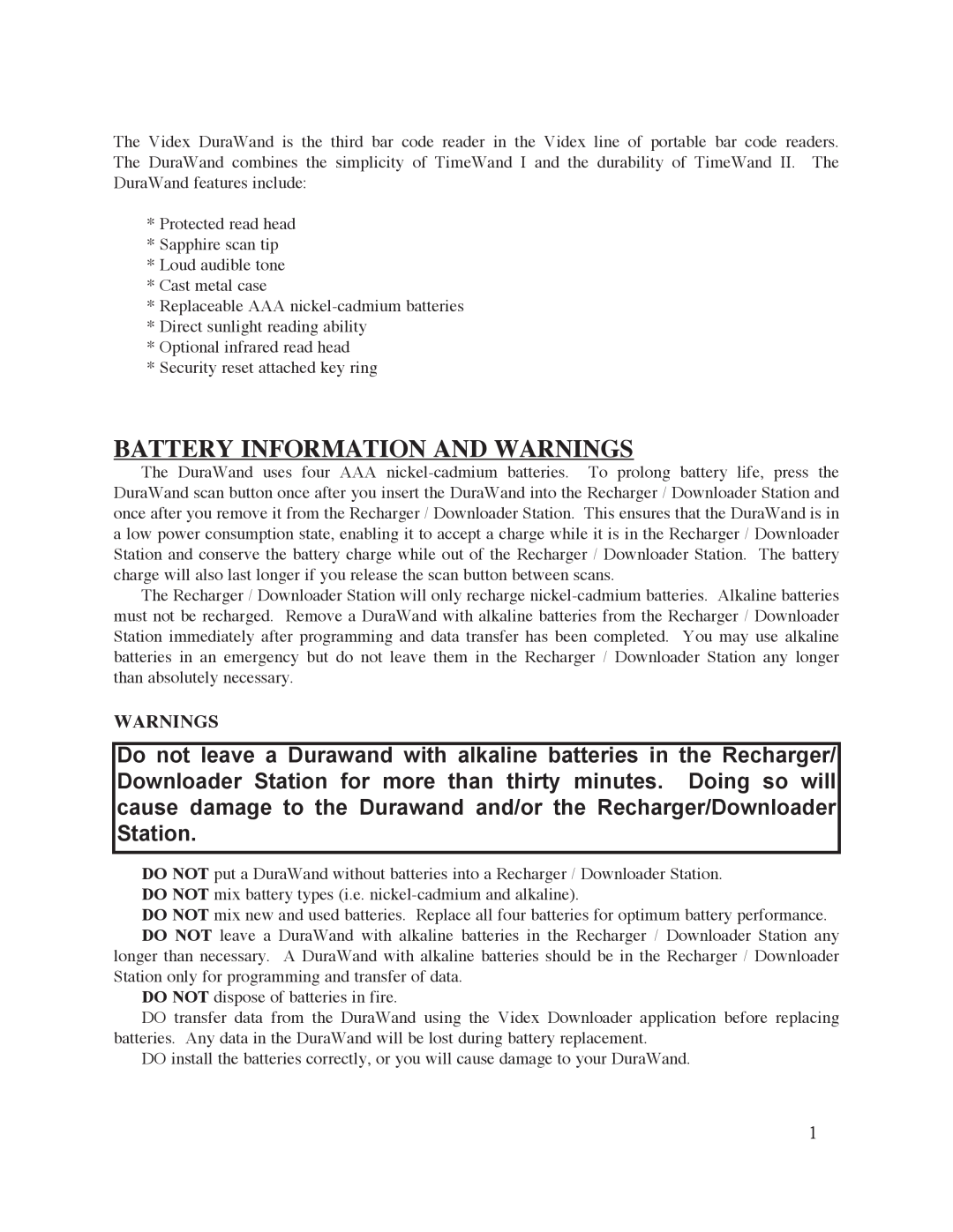 Keyspan DuraWand Portable Scanner manual Battery Information And Warnings 