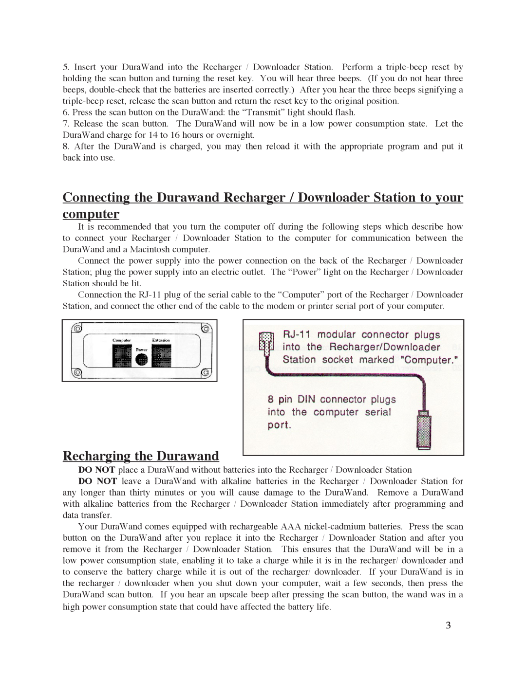 Keyspan DuraWand Portable Scanner manual Recharging the Durawand 