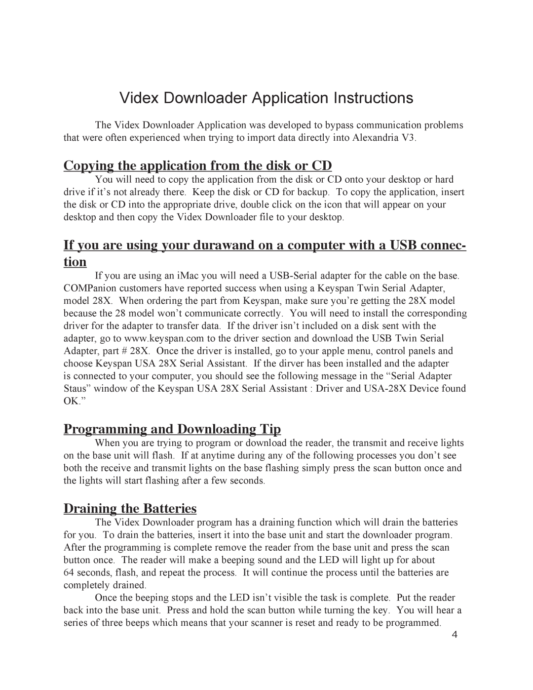Keyspan DuraWand Portable Scanner Videx Downloader Application Instructions, Copying the application from the disk or CD 