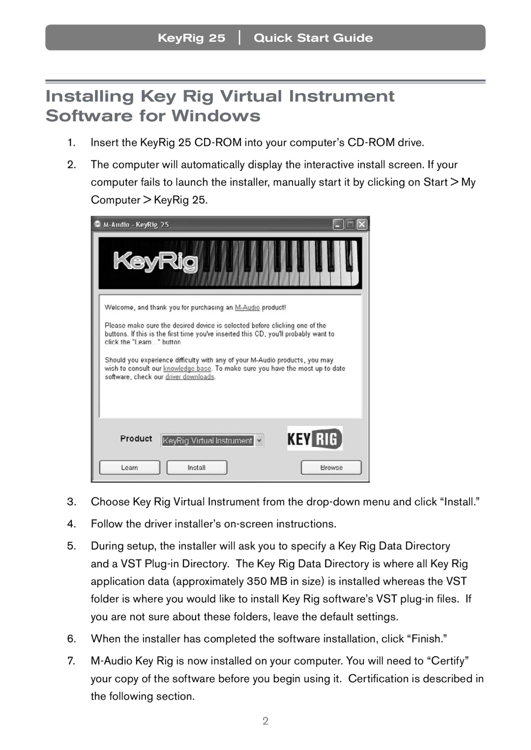 Keyspan Keyrig25 quick start Installing Key Rig Virtual Instrument Software for Windows 