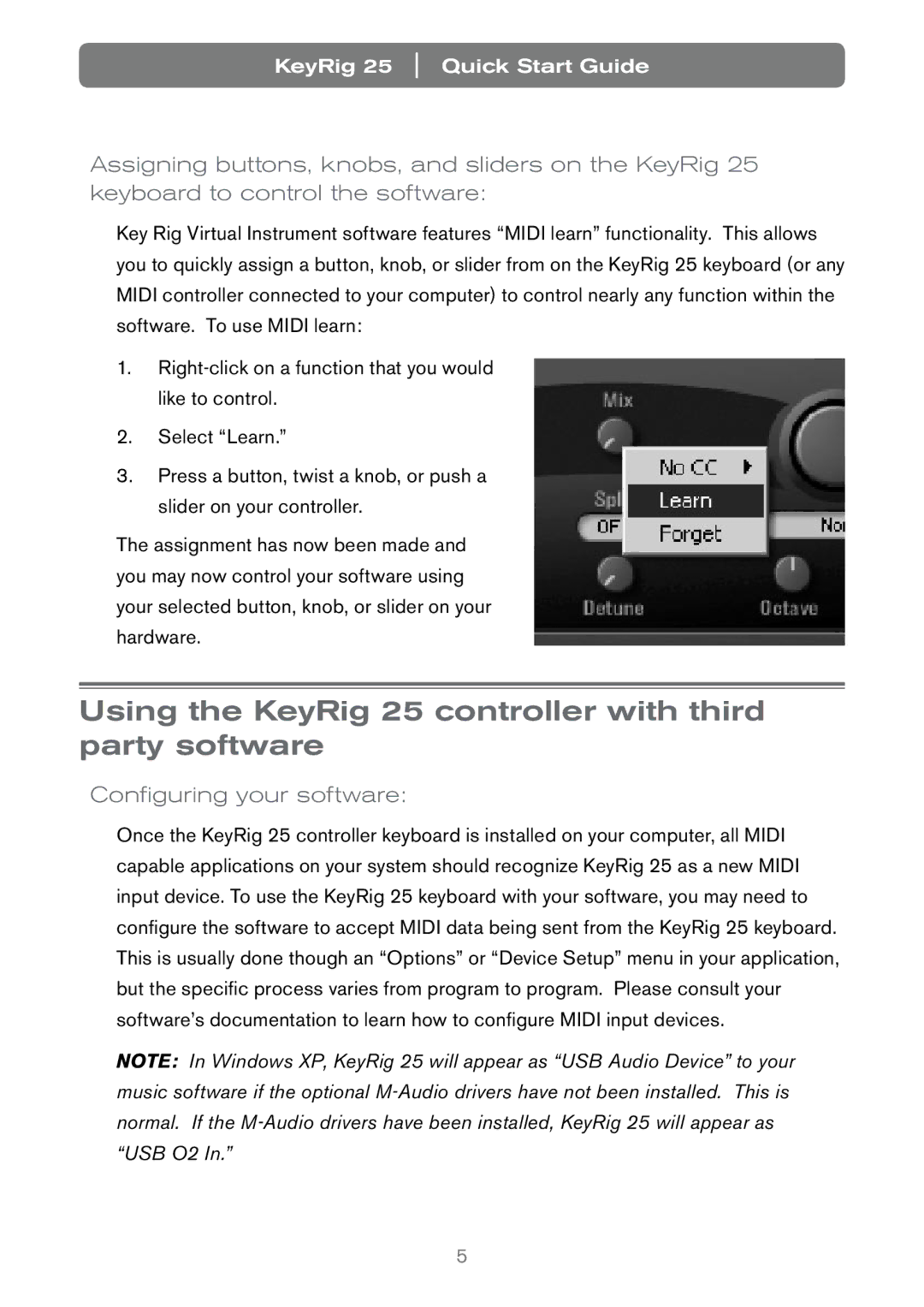 Keyspan Keyrig25 quick start Using the KeyRig 25 controller with third party software 