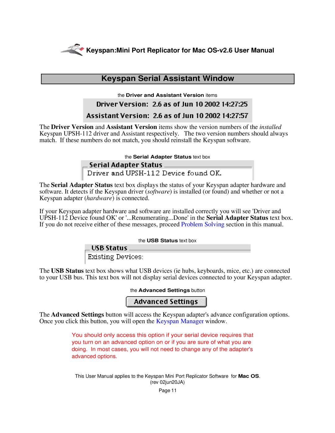 Keyspan Laptop Docking Station installation instructions Keyspan Serial Assistant Window 