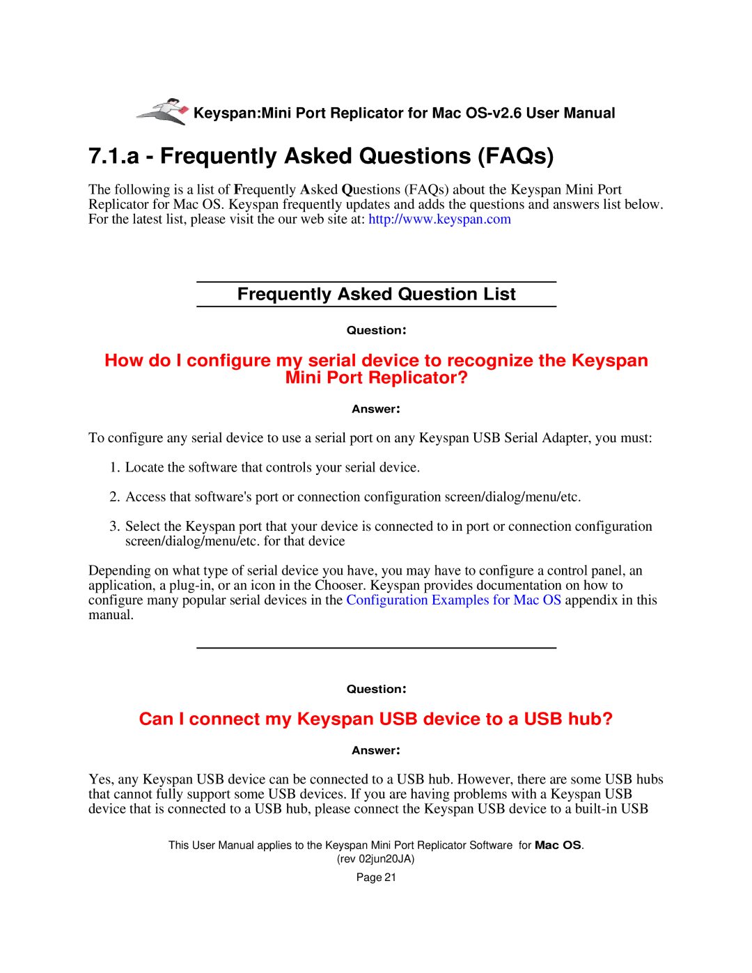 Keyspan Laptop Docking Station installation instructions Frequently Asked Questions FAQs, Frequently Asked Question List 