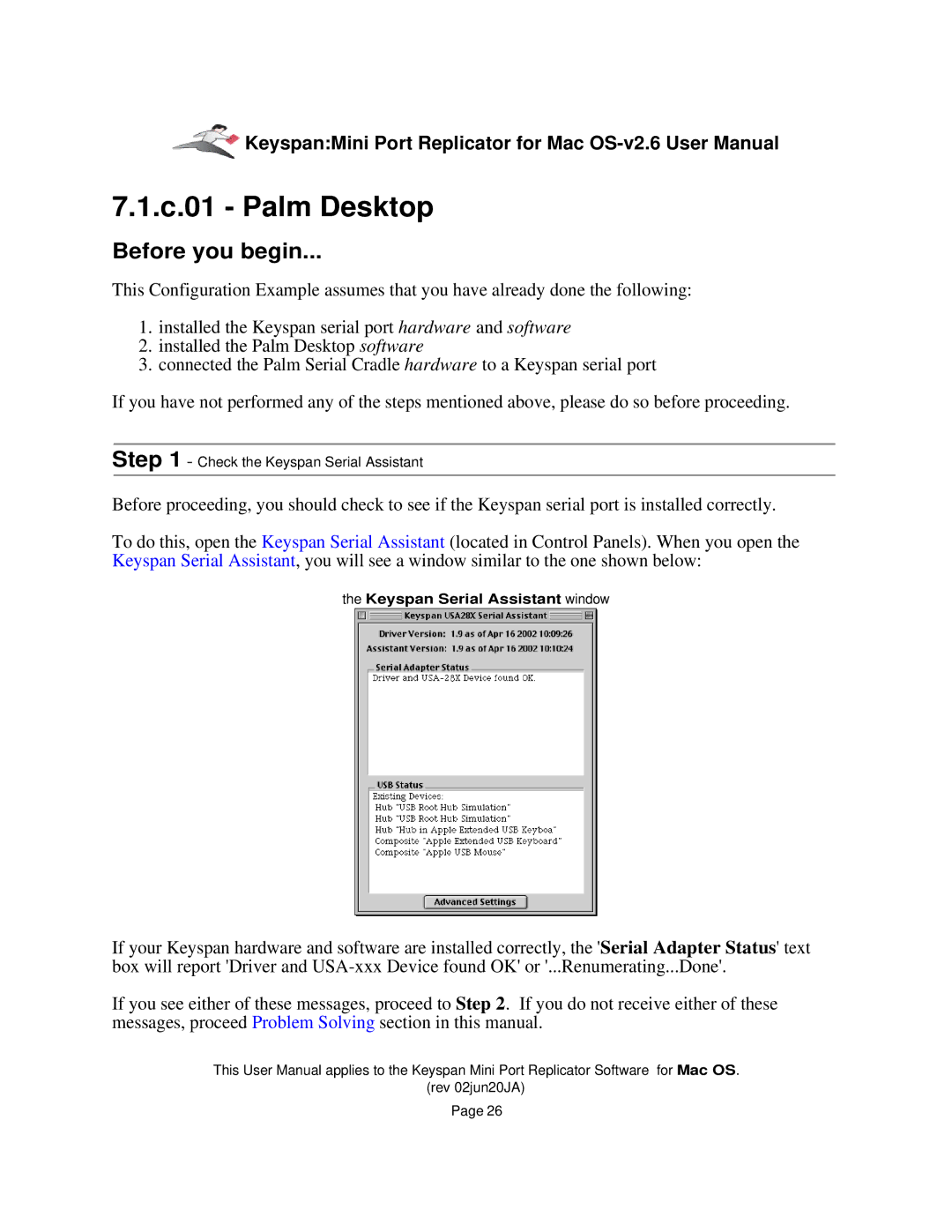 Keyspan Laptop Docking Station installation instructions C.01 Palm Desktop, Before you begin 