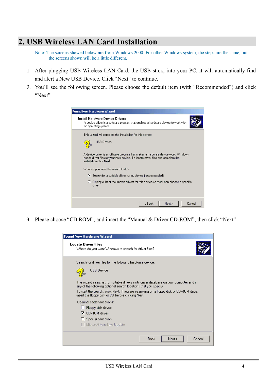 Keyspan none user manual USB Wireless LAN Card Installation 