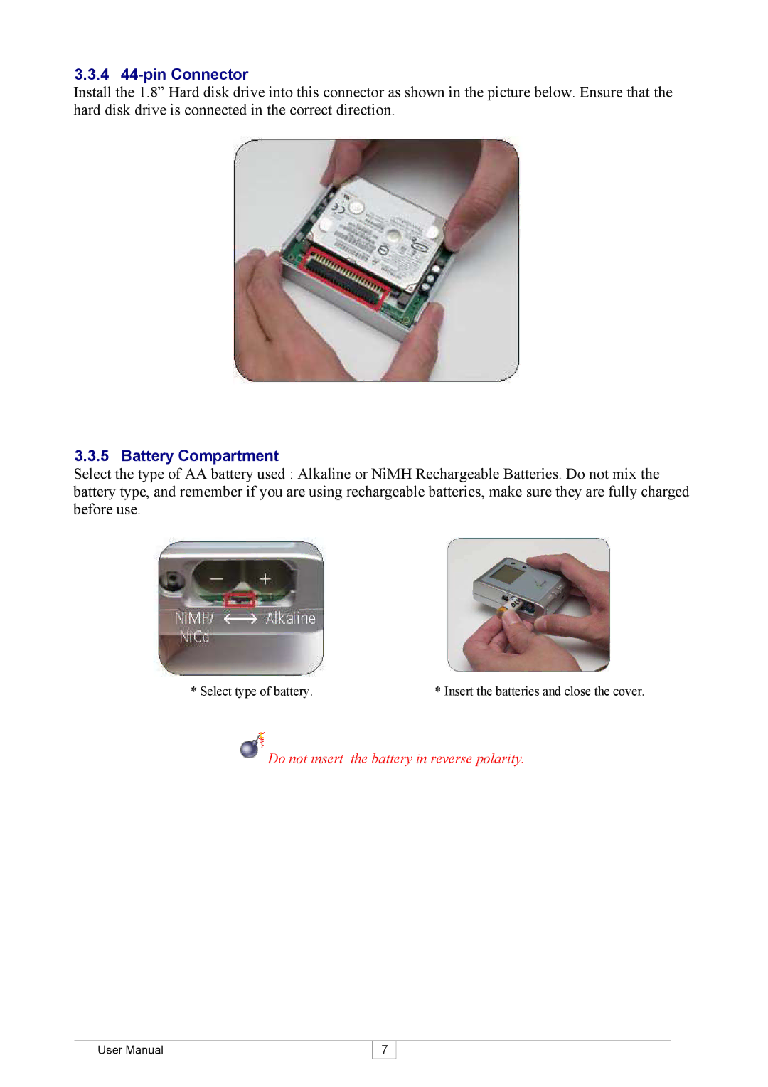 Keyspan SX-18D user manual 4 44-pin Connector, Battery Compartment 