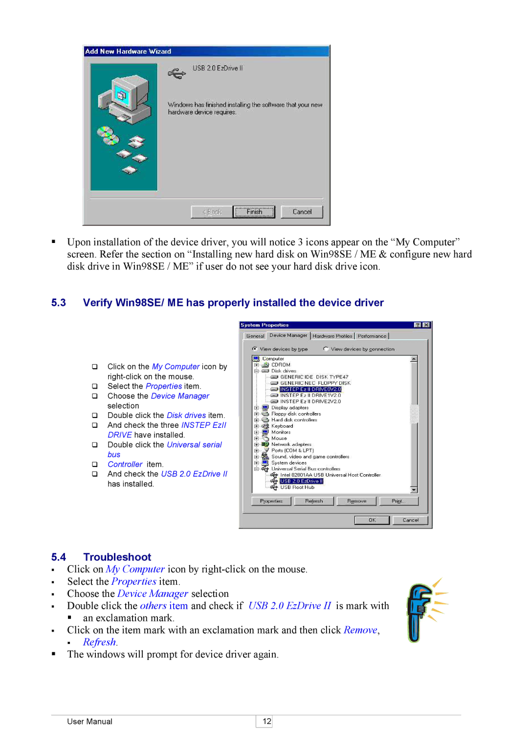 Keyspan SX-18D user manual Verify Win98SE/ ME has properly installed the device driver, Troubleshoot 