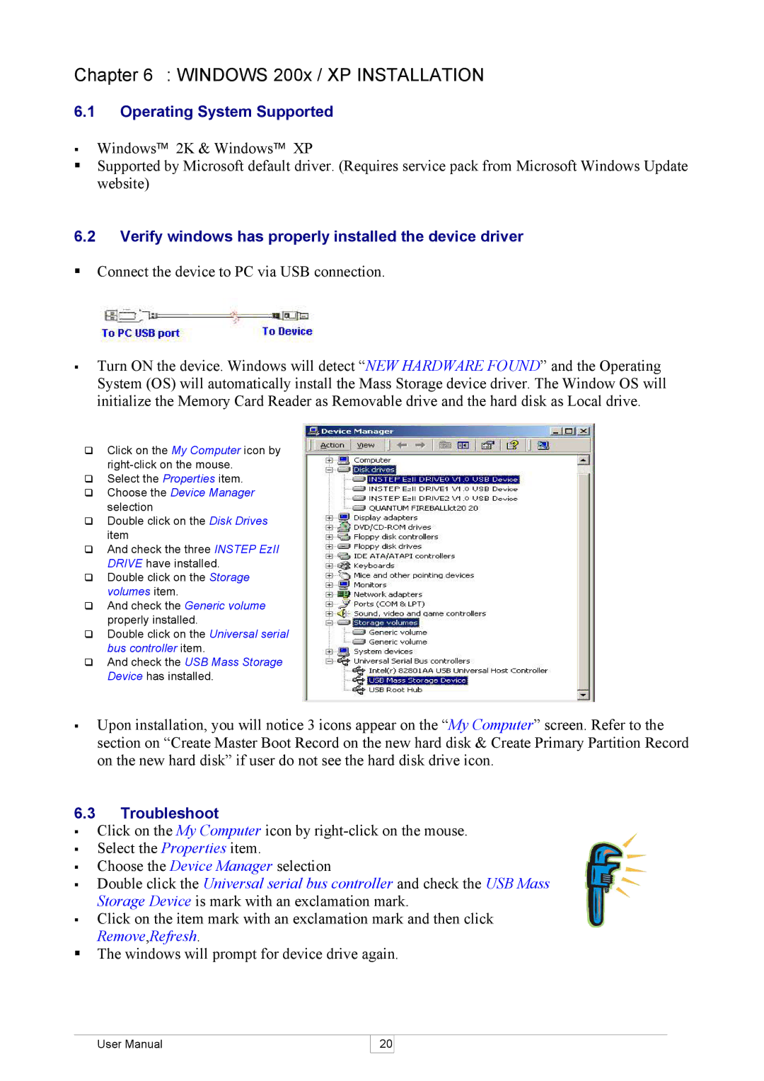 Keyspan SX-18D user manual Windows 200x / XP Installation, Verify windows has properly installed the device driver 