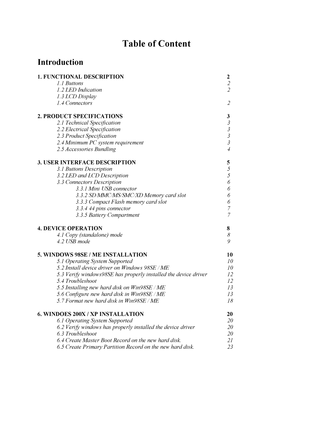 Keyspan SX-18D user manual Table of Content 