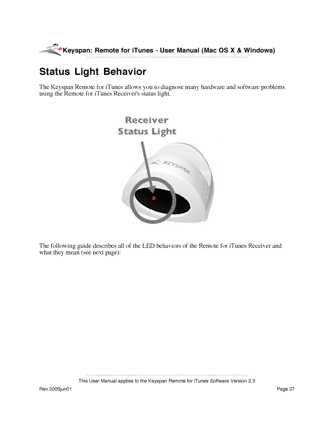 Keyspan URM-17A warranty Status Light Behavior 