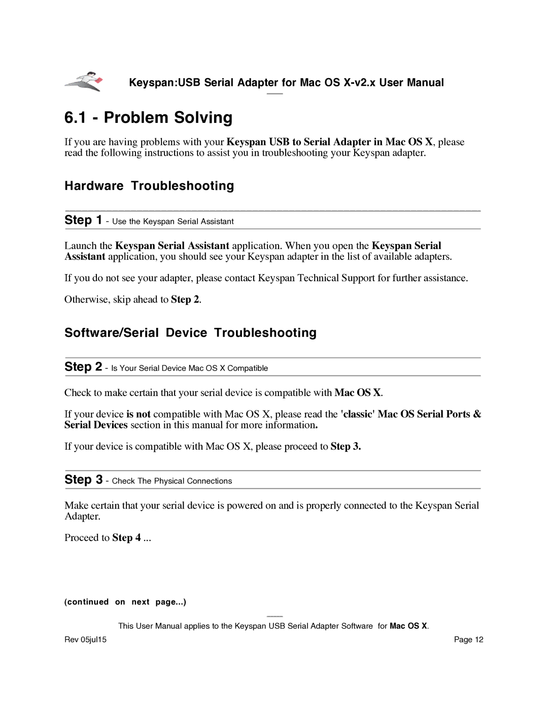 Keyspan USA-19Qi Problem Solving, Hardware Troubleshooting, Software/Serial Device Troubleshooting 