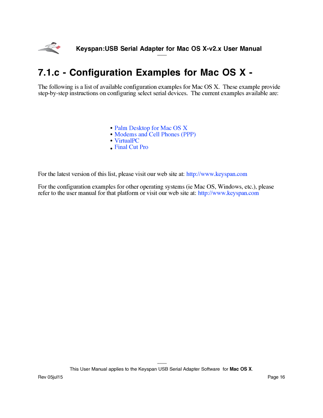 Keyspan USA-19Qi installation instructions Configuration Examples for Mac OS 