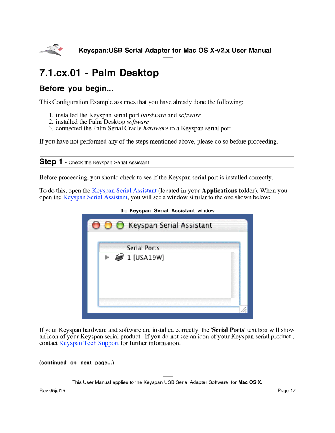 Keyspan USA-19Qi installation instructions Cx.01 Palm Desktop, Before you begin 