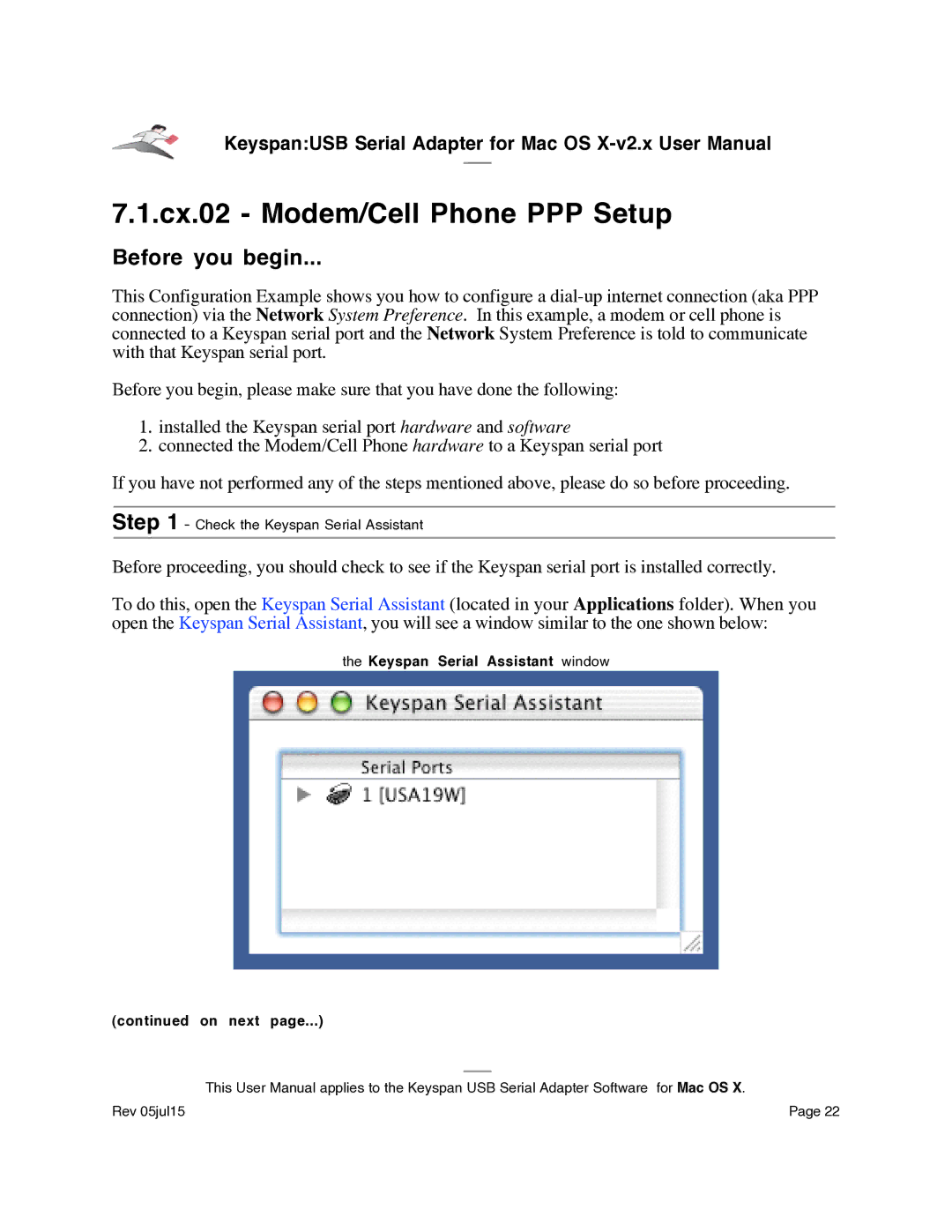 Keyspan USA-19Qi installation instructions Cx.02 Modem/Cell Phone PPP Setup, Before you begin 