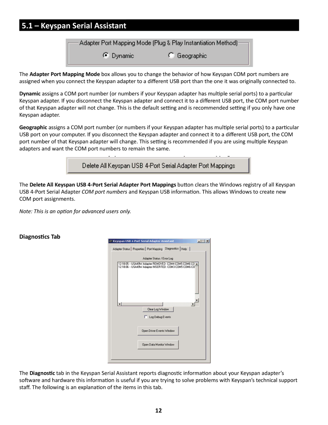 Keyspan USA-49WG owner manual Diagnostics Tab 