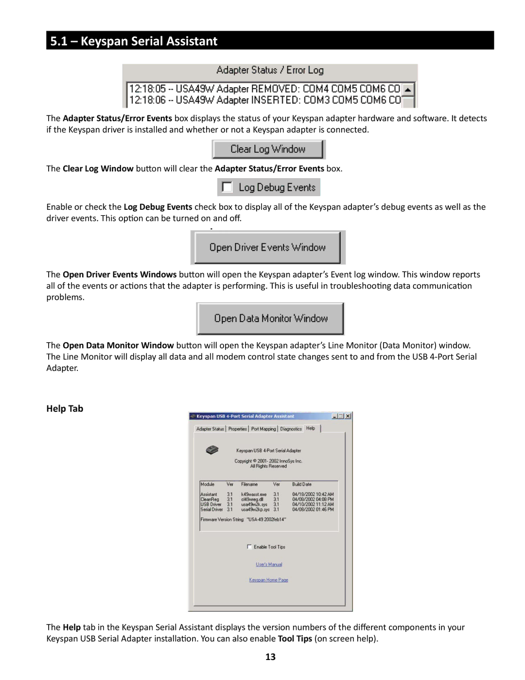 Keyspan USA-49WG owner manual Help Tab 