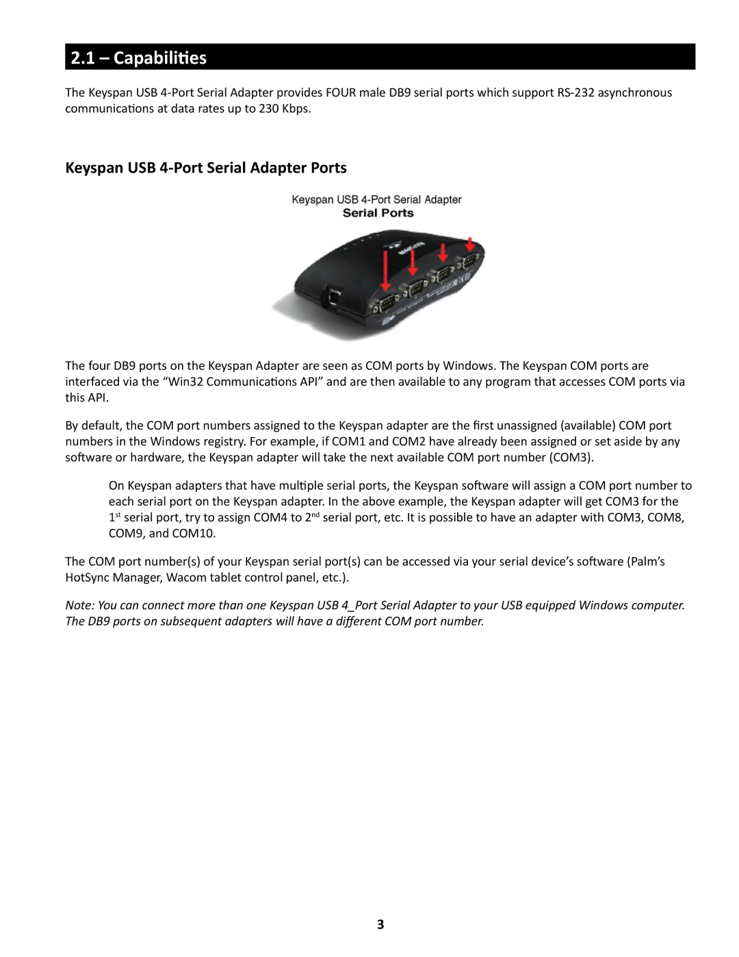 Keyspan USA-49WG owner manual Capabilities, Keyspan USB 4-Port Serial Adapter Ports 