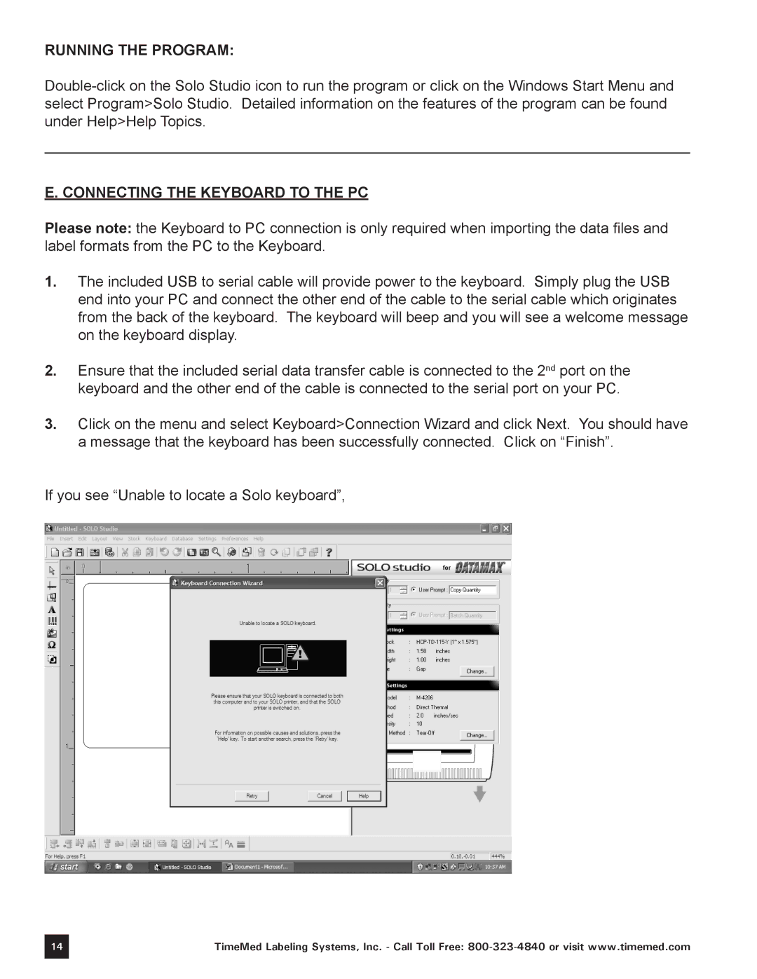 Keystone Computer Keyboard manual Running the program, Connecting the keyboard to the PC 