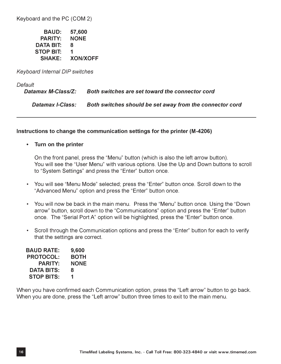 Keystone Computer Keyboard manual Baud 57,600, Baud Rate 9,600 