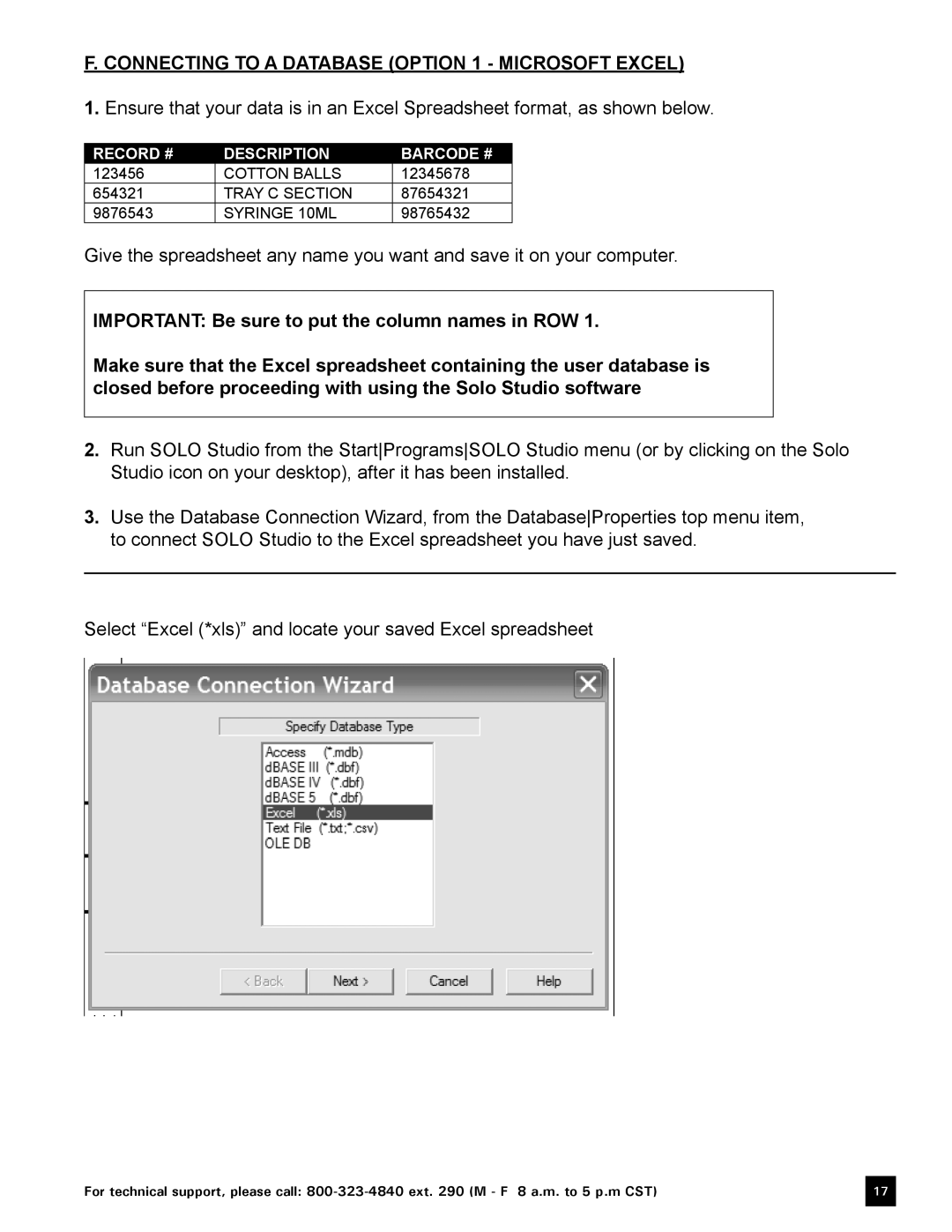 Keystone Computer Keyboard manual Connecting to a database Option 1 Microsoft Excel 