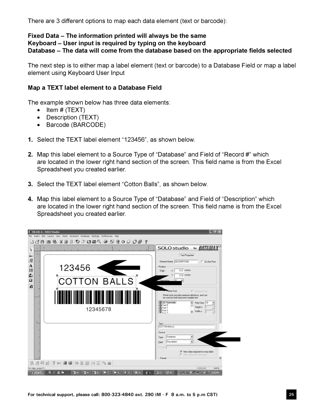 Keystone Computer Keyboard manual Map a Text label element to a Database Field 