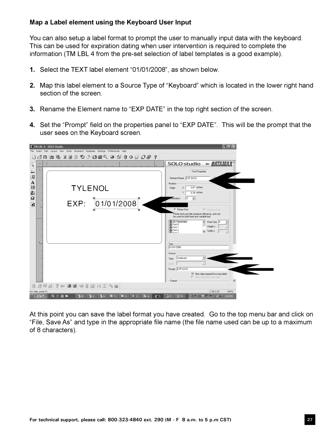 Keystone Computer Keyboard manual Map a Label element using the Keyboard User Input 