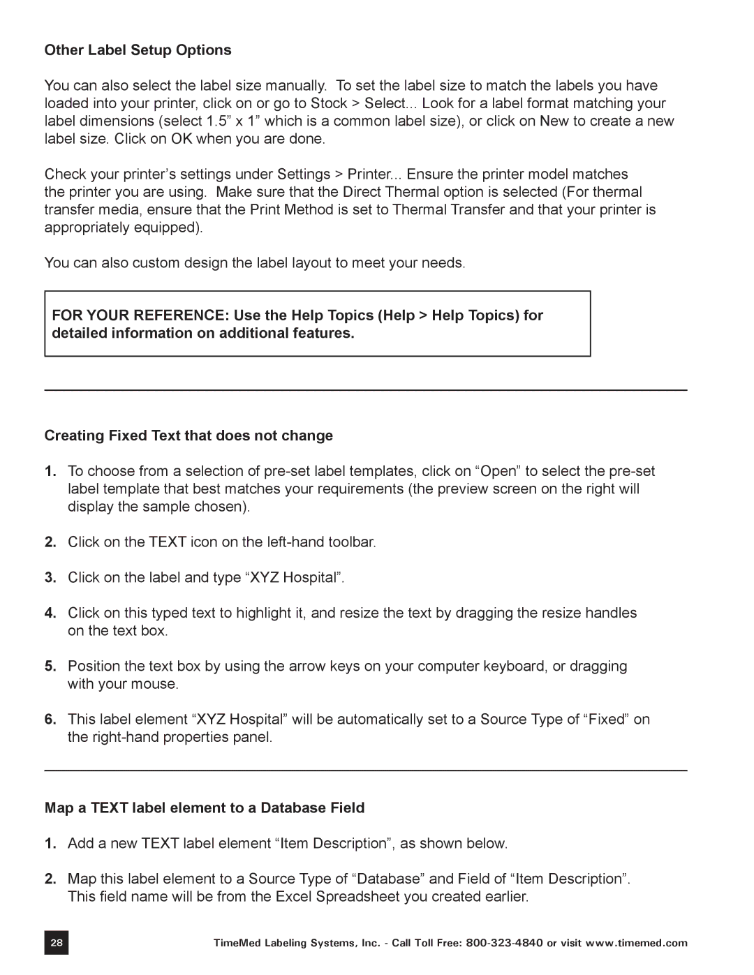 Keystone Computer Keyboard manual Other Label Setup Options, Map a Text label element to a Database Field 