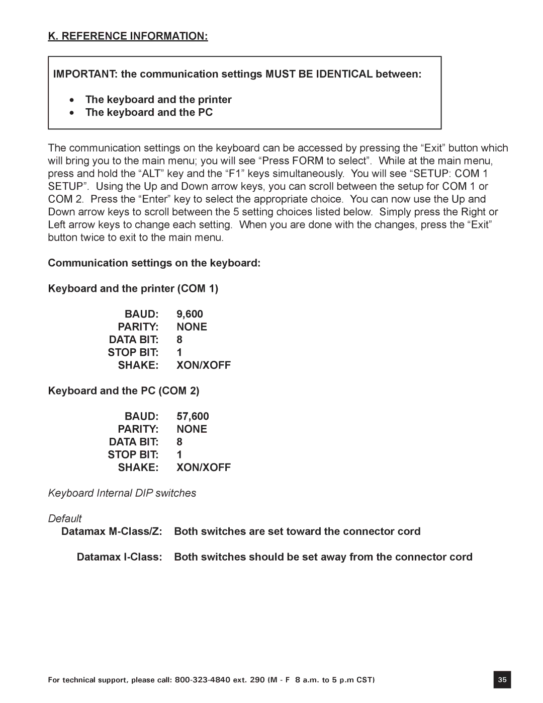 Keystone Computer Keyboard manual Keyboard Internal DIP switches Default 