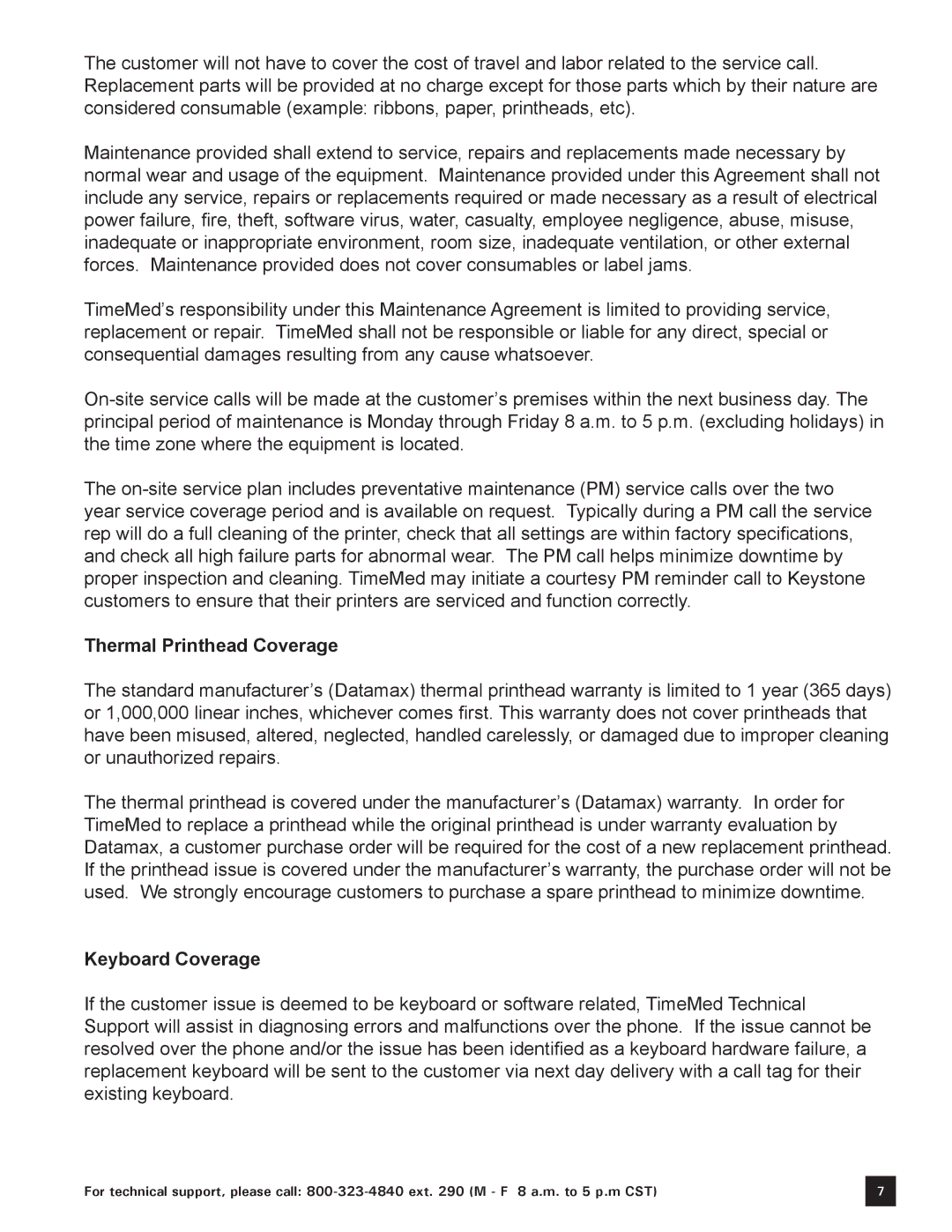 Keystone Computer Keyboard manual Thermal Printhead Coverage, Keyboard Coverage 