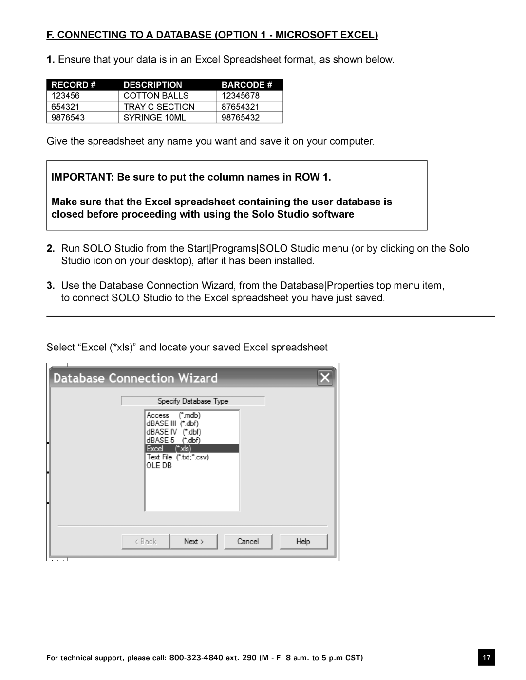 Keystone Computer Keyboard manual F. Connecting to a database Option 1 - Microsoft Excel 