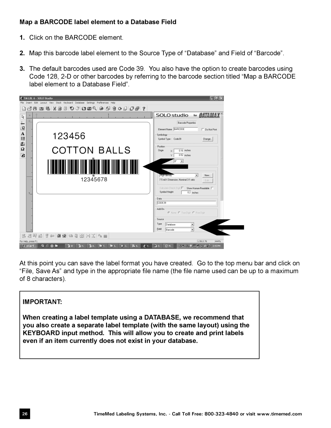 Keystone Computer Keyboard manual Map a BARCODE label element to a Database Field 