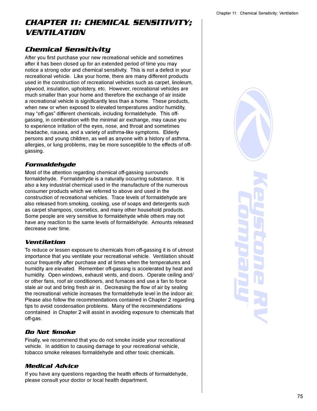 Keystone RV Ventilation Hood manual Chemical Sensitivity Ventilation 