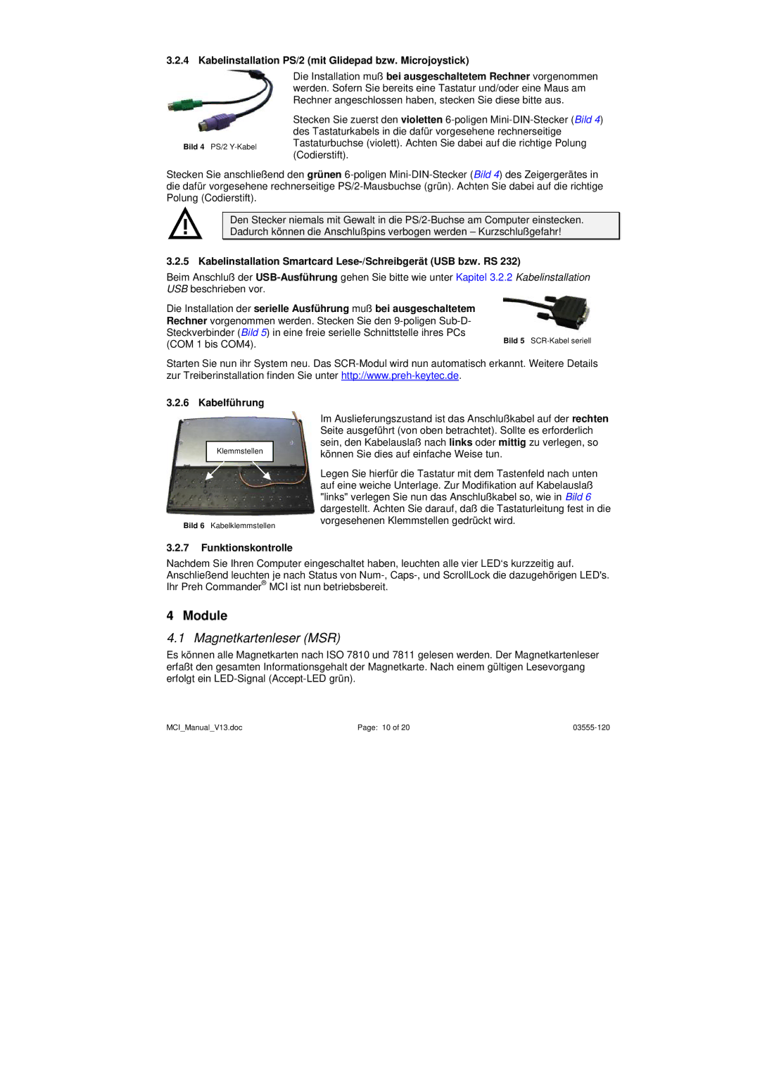 Keytec MCI operating instructions Module, Magnetkartenleser MSR 