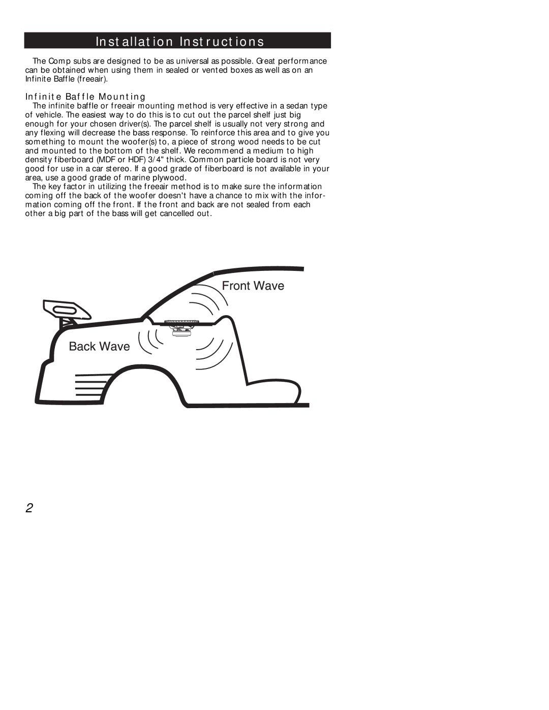 Kicker 10TC104 manual Installation Instructions, Infinite Baffle Mounting 