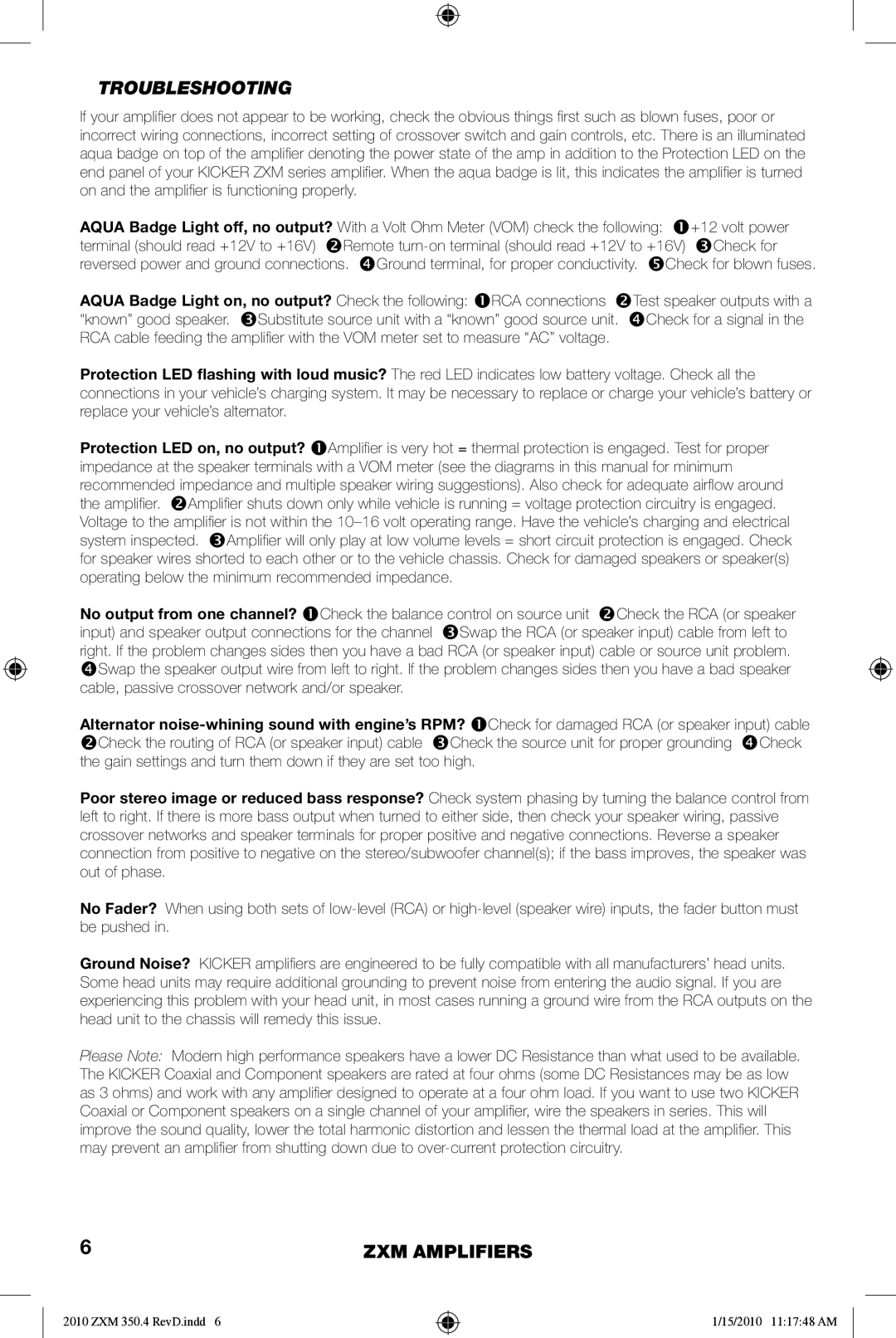 Kicker 10ZXM3504 manual Troubleshooting 