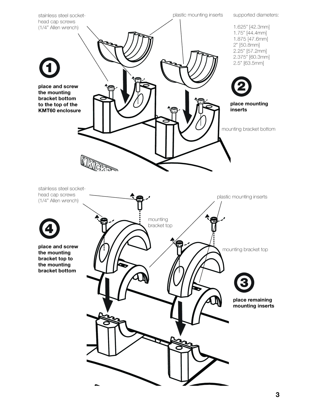 Kicker 11KMT60, 10ZXM4502 manual Place mounting inserts 