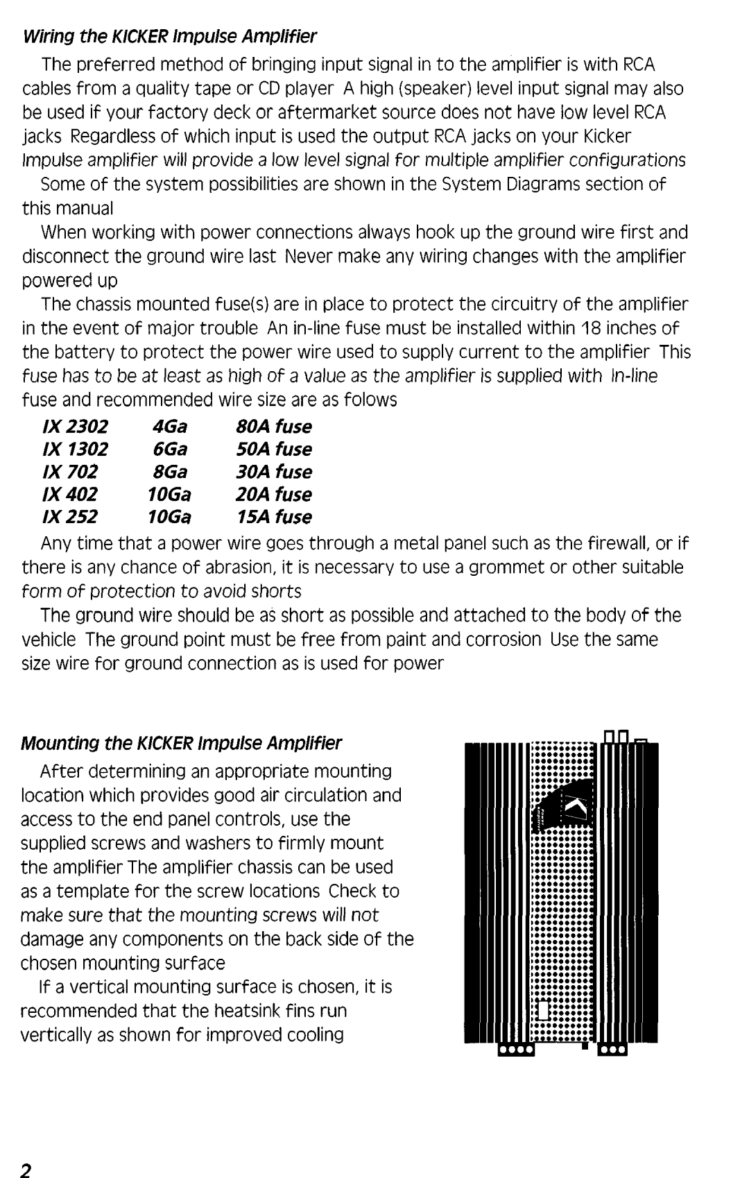 Kicker 1X1302, 1X402, IX2302, 1X252, 1X702 manual Wiring the KlCKERImpulse Amplifier 