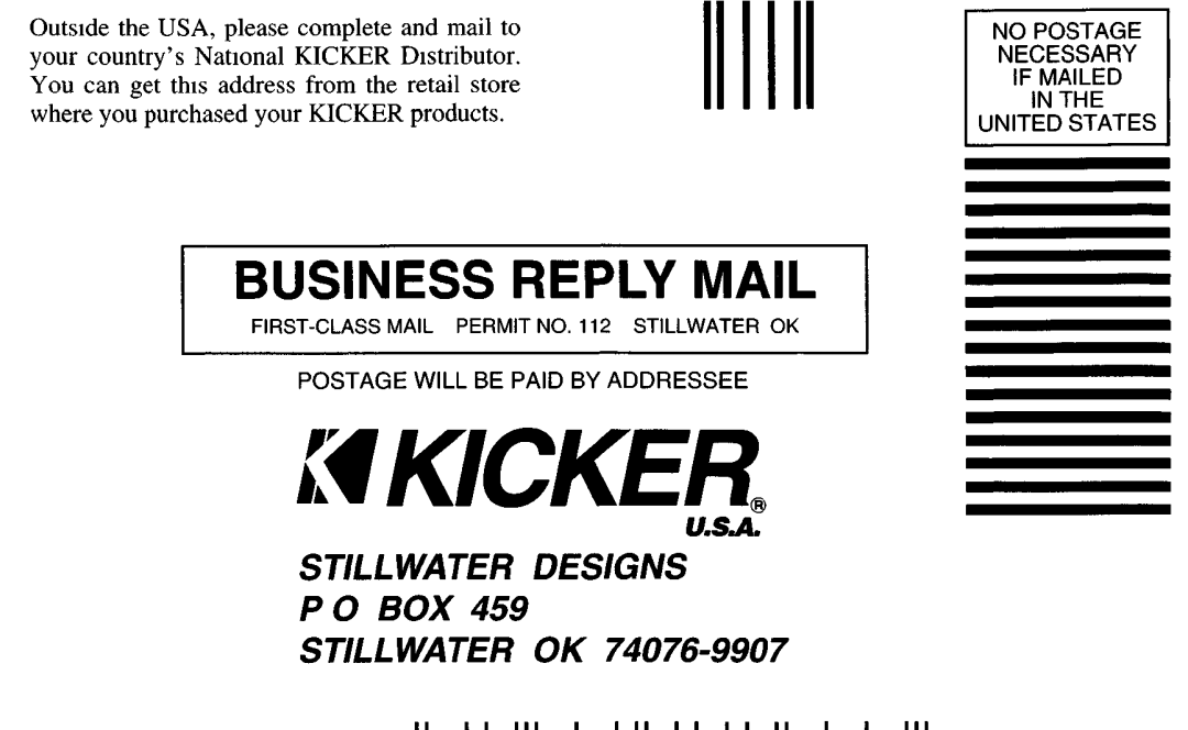 Kicker 1X702, 1X402, IX2302, 1X1302 Business Reply Mail, STILLWATER DESIGNS P 0 BOX STILL WATER OK, IllIll, MKICKER U.S.2 