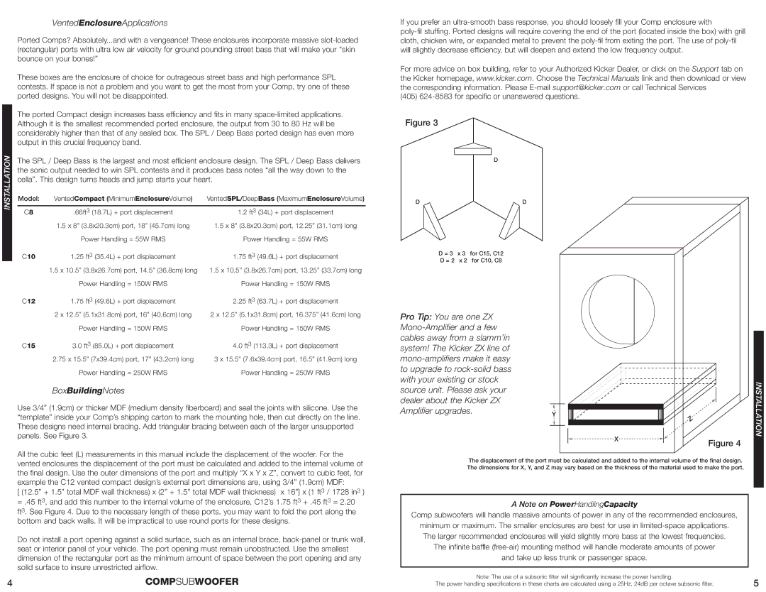 Kicker C15 manual VentedEnclosureApplications, BoxBuildingNotes, Cella. This design turns heads and jump starts your heart 